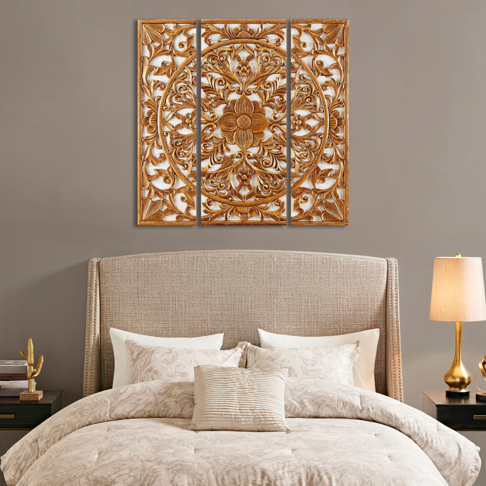 Madison Park Gold Medallion Triptych 3-Piece Dimensional Wall Art