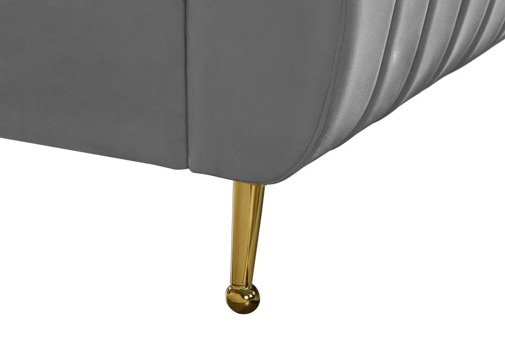 Zara Channel Tufted Velvet Upholstered Bed With Custom Gold Legs, Gray, King