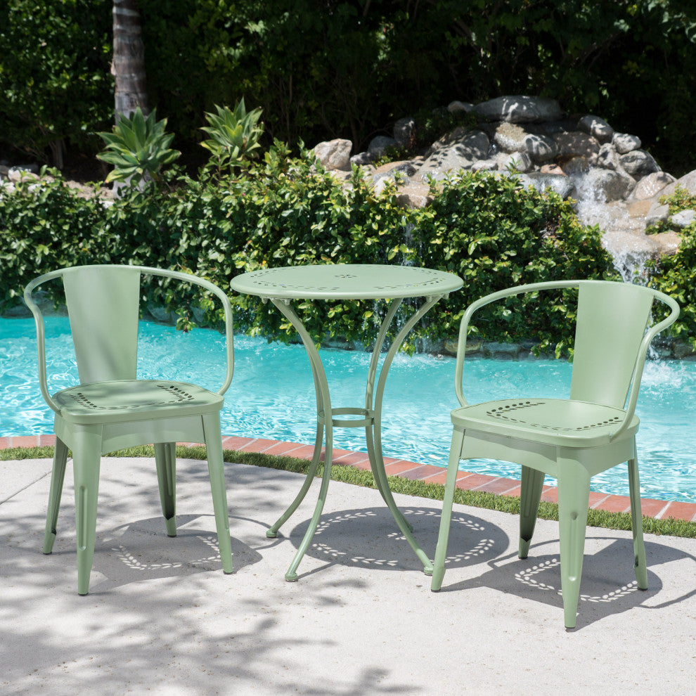 GDF Studio 3-Piece Leona Outdoor Paint Finished Iron Bistro Set, Matte Green