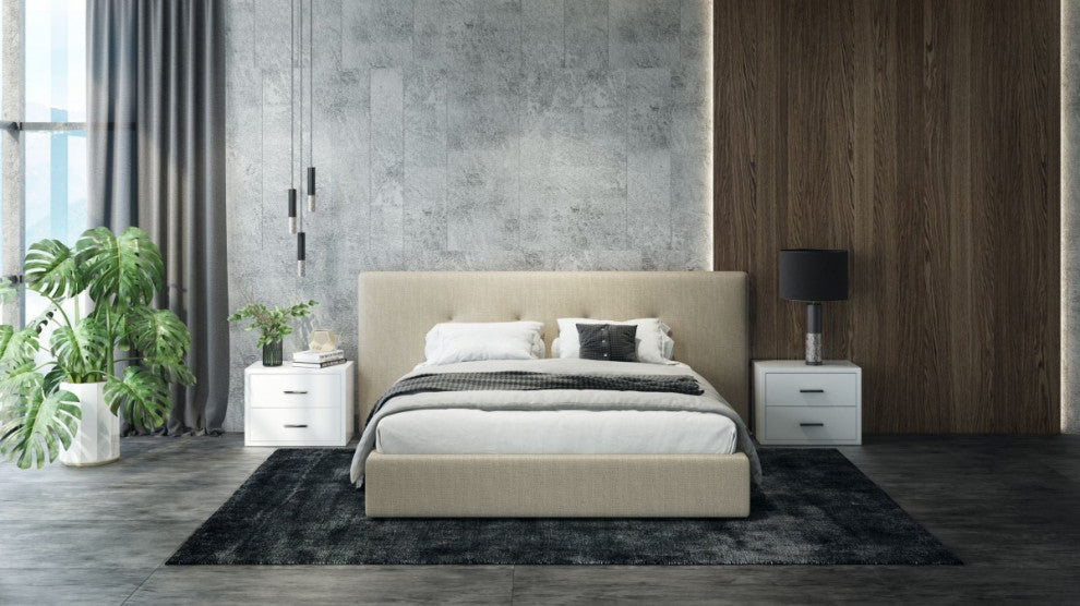 Modern Glossy White Box Nightstand With Two Drawers