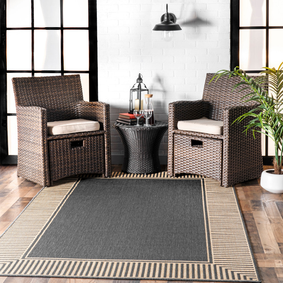 Nuloom Historia Striped Outdoor Area Rug, Dark Grey 4'x6'