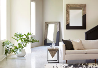 Geometry Wood Mirror, Gray Stone, Black, Large