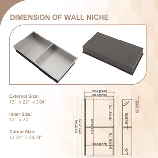 Stainless Steel Shower Niche Recessed Double Layer No Tile Needed , Brushed