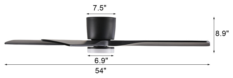 54" 4 Blades Indoor Flush Mount Ceiling Fan, Light Kit, Black