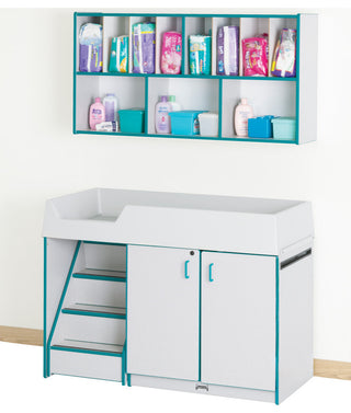 Rainbow Accents Diaper Changer with Stairs - Left - Teal