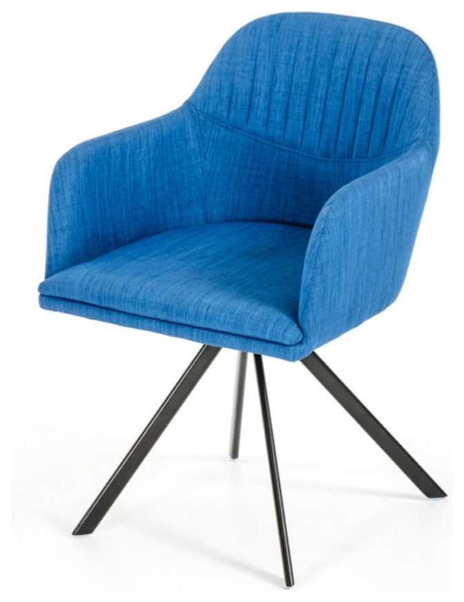 Benzara BM187451 Fabric Dining Arm Chair with Tripod Metal Base, Blue