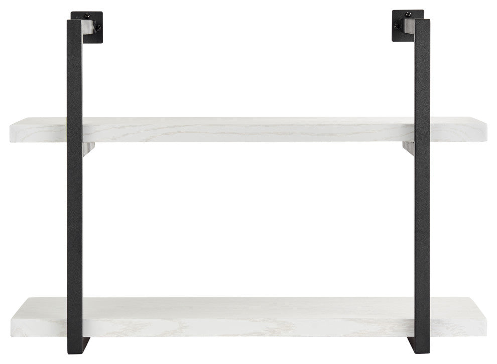 Danya B. Modern 2-Tier Hanging Wall Shelves, Metal and White Birch Finish