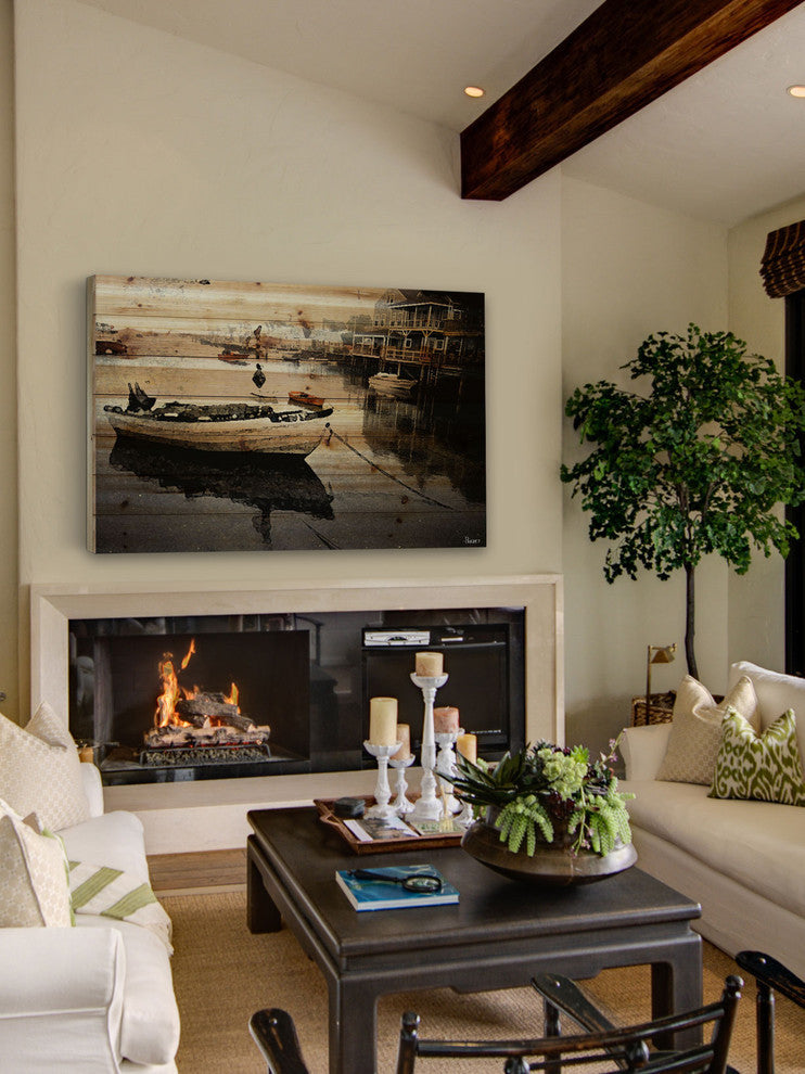 "Still Dock" UV Ink Print on Natural Pine Wood, 36"x24"