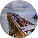 Old Rusty Pier In Cloudy Day, Seashore Photo Round Metal Wall Art, 11"