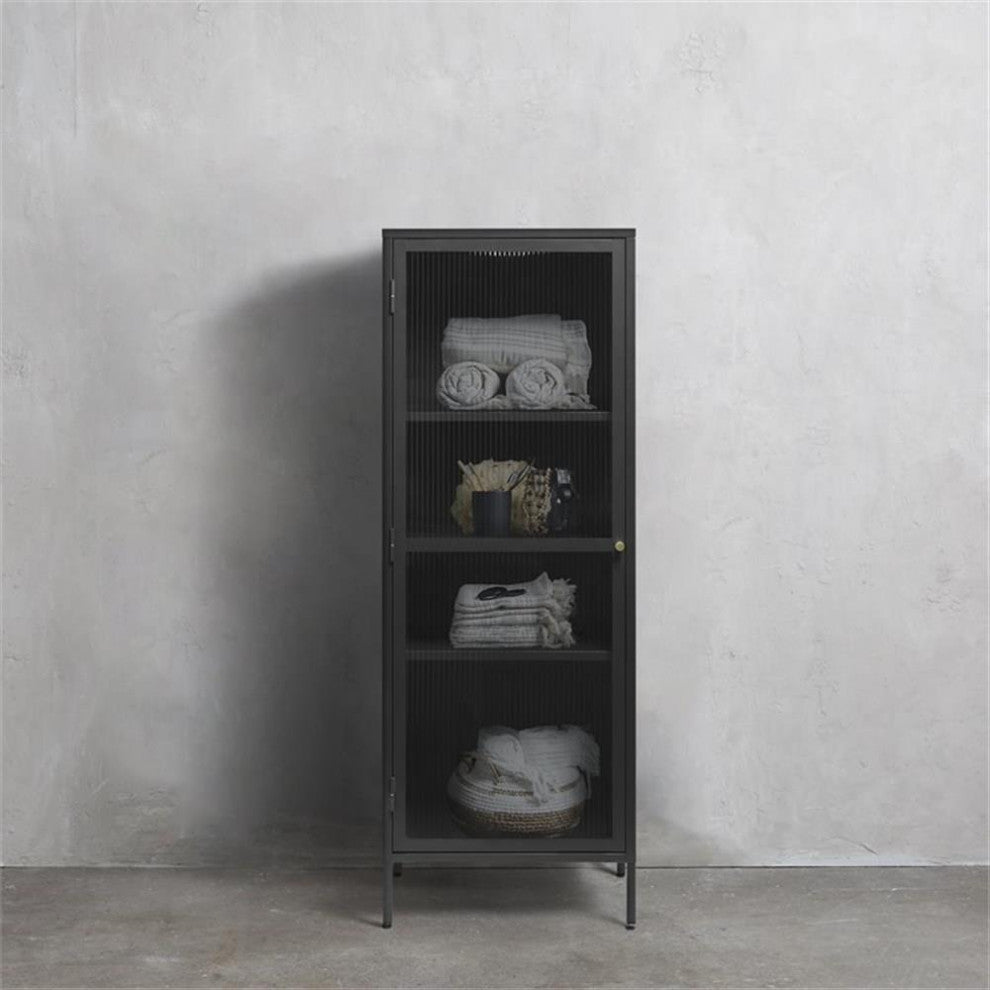 1-Door Glass & Metal Display Cabinet in Black