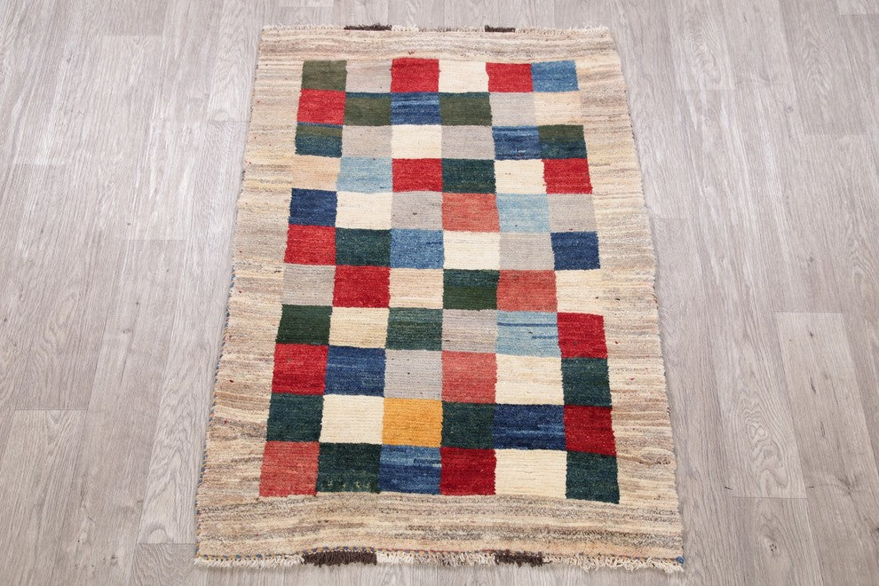 Consigned, Gabbeh Geometric Wool Handmade Persian Oriental Area Rug, 4'3"X3'1"