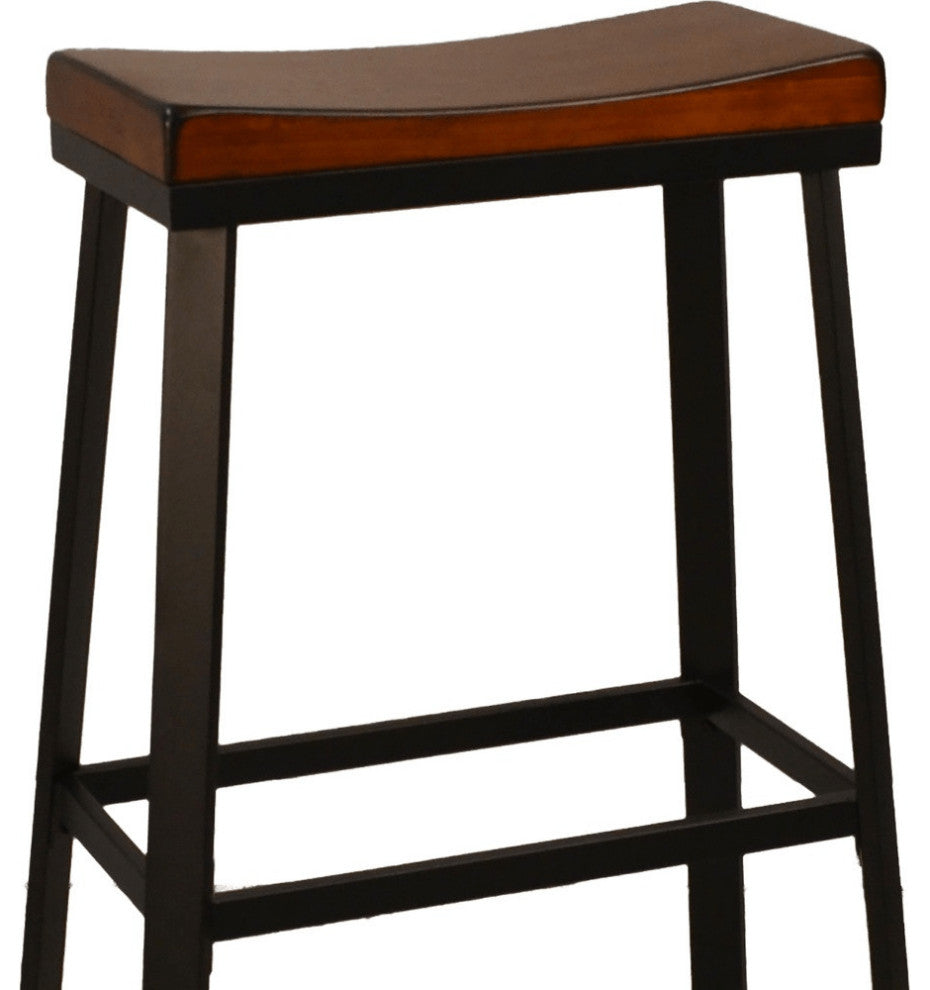 30" Chestnut And Black Steel Backless Bar Height Chair With Footrest