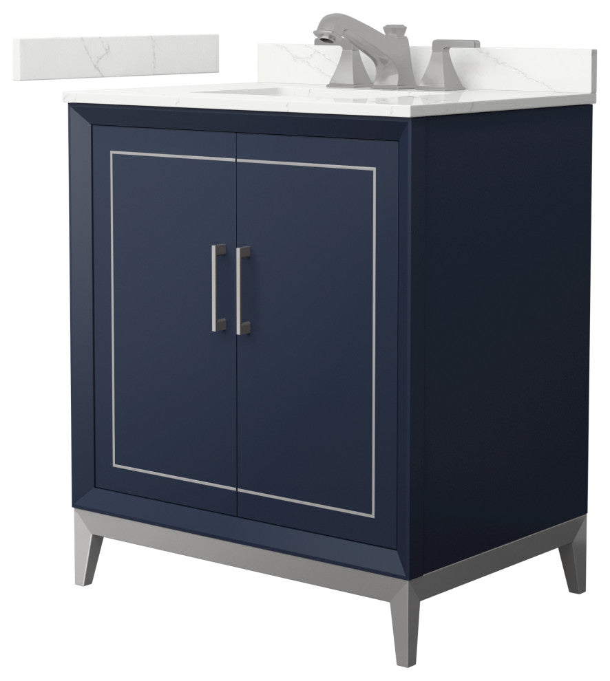 Marlena 30" Dark Blue Single Vanity, Quartz Top, 3-Hole, Nickel Trim