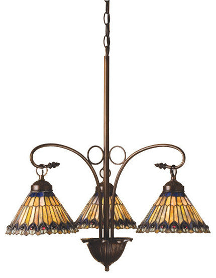 Meyda lighting 16094 24"W Tiffany Jeweled Peacock 3 LT Chandelier