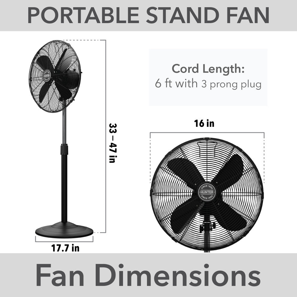 Hunter Classic Matte Black 4-Blade Oscillating 3-speed Standing Fan