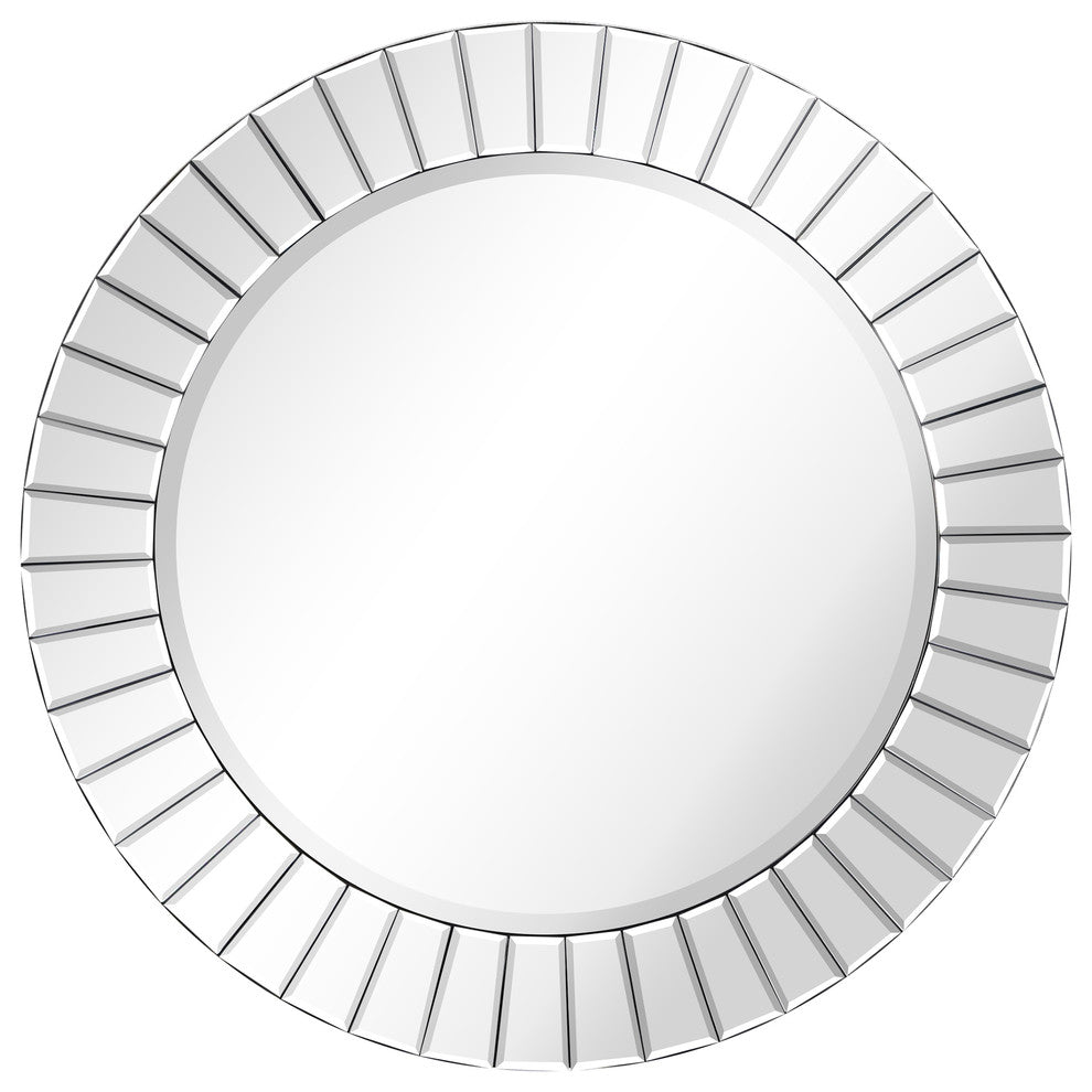 Beveled Round Wall Mirror,Solid Wood Frame, 0.75"-Beveled Center Mirror,32"x32"