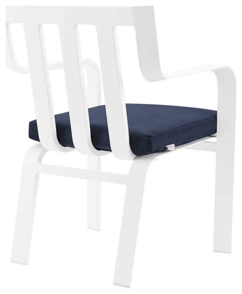 Outdoor Patio Side Dining Armchair Chair, Fabric Aluminum, Navy Blue White