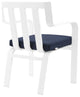 Outdoor Patio Side Dining Armchair Chair, Fabric Aluminum, Navy Blue White
