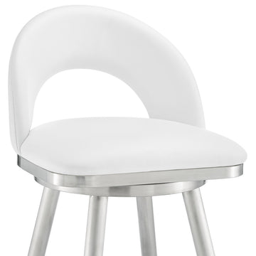 Lottech Swivel Bar Stool, Brushed Stainless Steel With Faux Leather, White