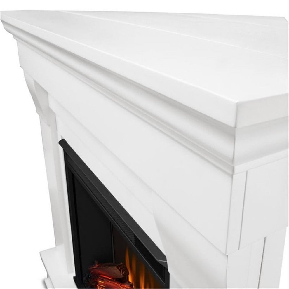 Bowery Hill Contemporary Solid Wood Electric Corner Fireplace in White