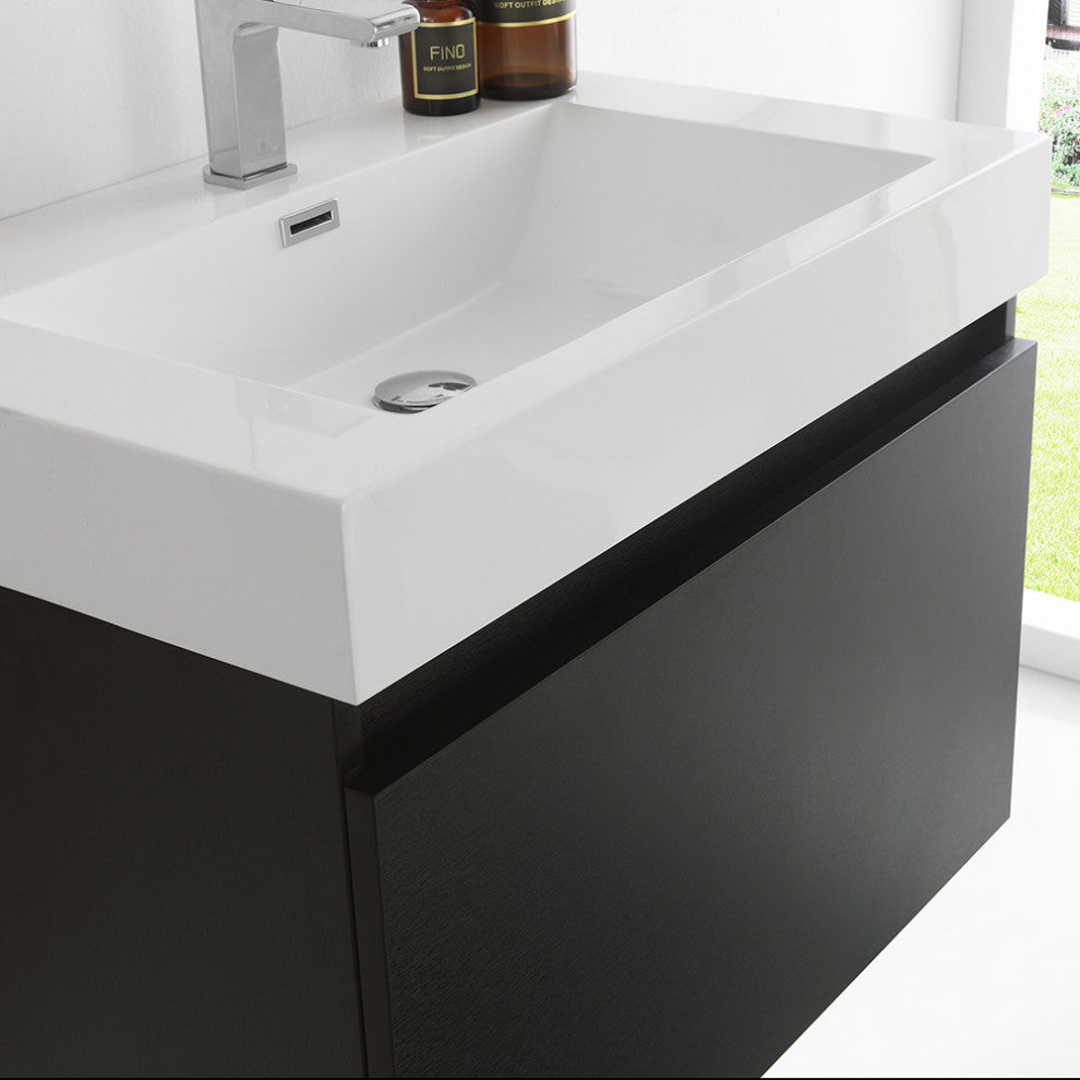 Fresca Mezzo 30" Black Wall Hung Modern Bathroom Vanity With Medicine Cabinet