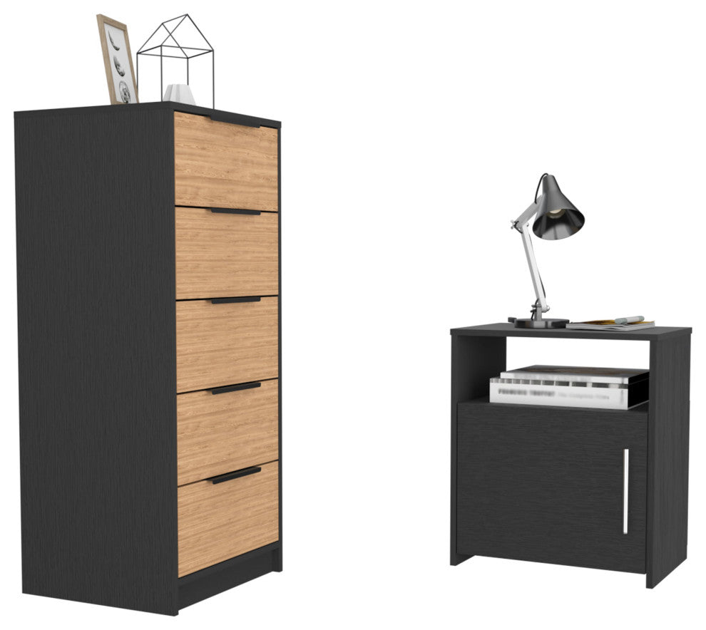 DEPOT E-SHOP Patten 2 Piece Bedroom Set, Drawer Dresser and Nightstand