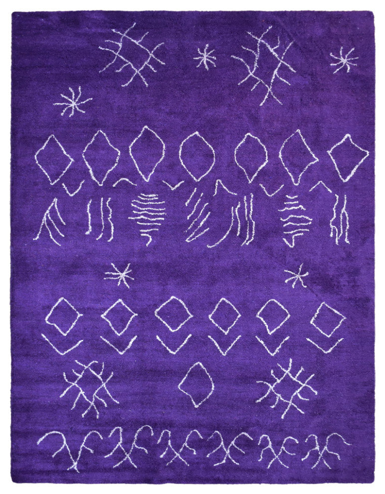 HAND KNOTTED LOOM SILK ECO-FRIENDLY RUG-9'x12',Rectangle,Purple White,Contempora