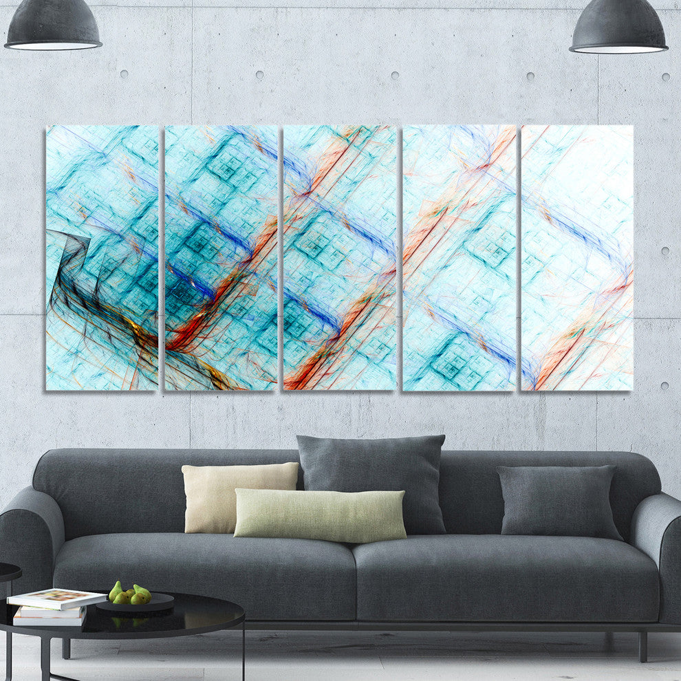 Light Blue Metal Grill, Abstract Art on Canvas, 60"x28", 5 Panels