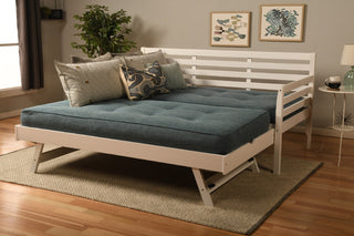 Boho Daybed With Pop Up and Linen Aqua Mattresses, White