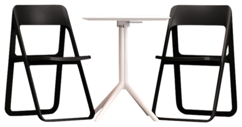 Dream Folding Outdoor Bistro Set With White Table and 2 Black Chairs