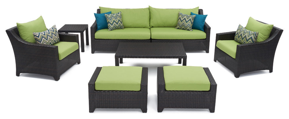 Deco 8 Piece Sunbrella Outdoor Patio Sofa and Club Chair Deep Seating Set, Lime Green