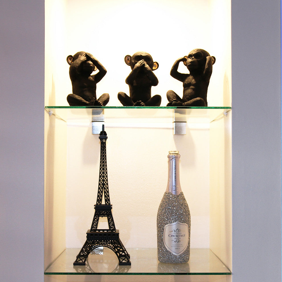 Wise Monkey See No Evil Statuette Resin Black Gold