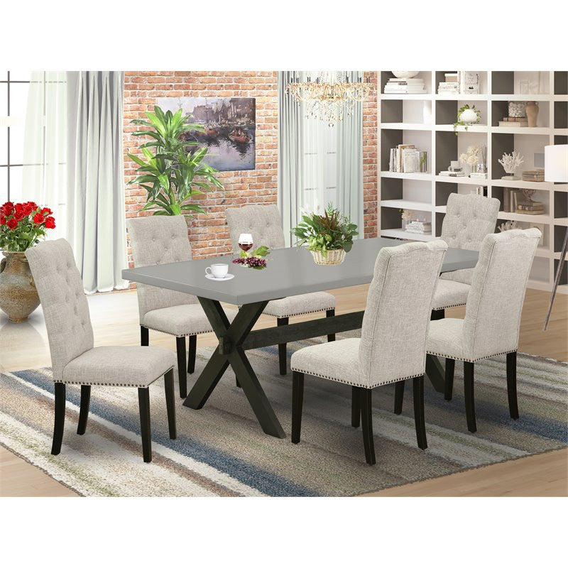 X697El635-7, 7-Piece Small Table Set, 6 Chairs and Table Solid Wood Frame