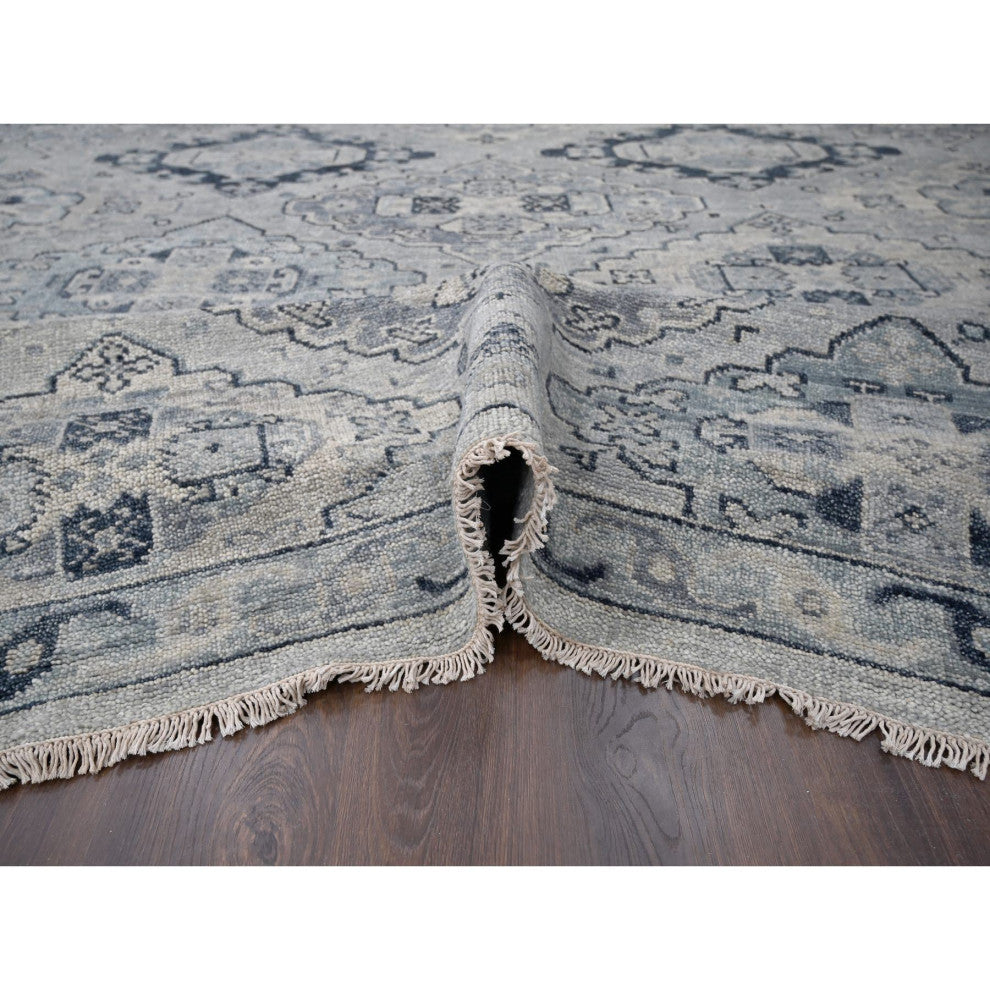Silver Gray Hand Knotted Anatolian Design Organic Wool Oversized Rug, 12'x17'9"