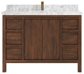 Elizabeth 48 Single Sink Bath Vanity in Dark Walnut Teak 2" Carrara Marble