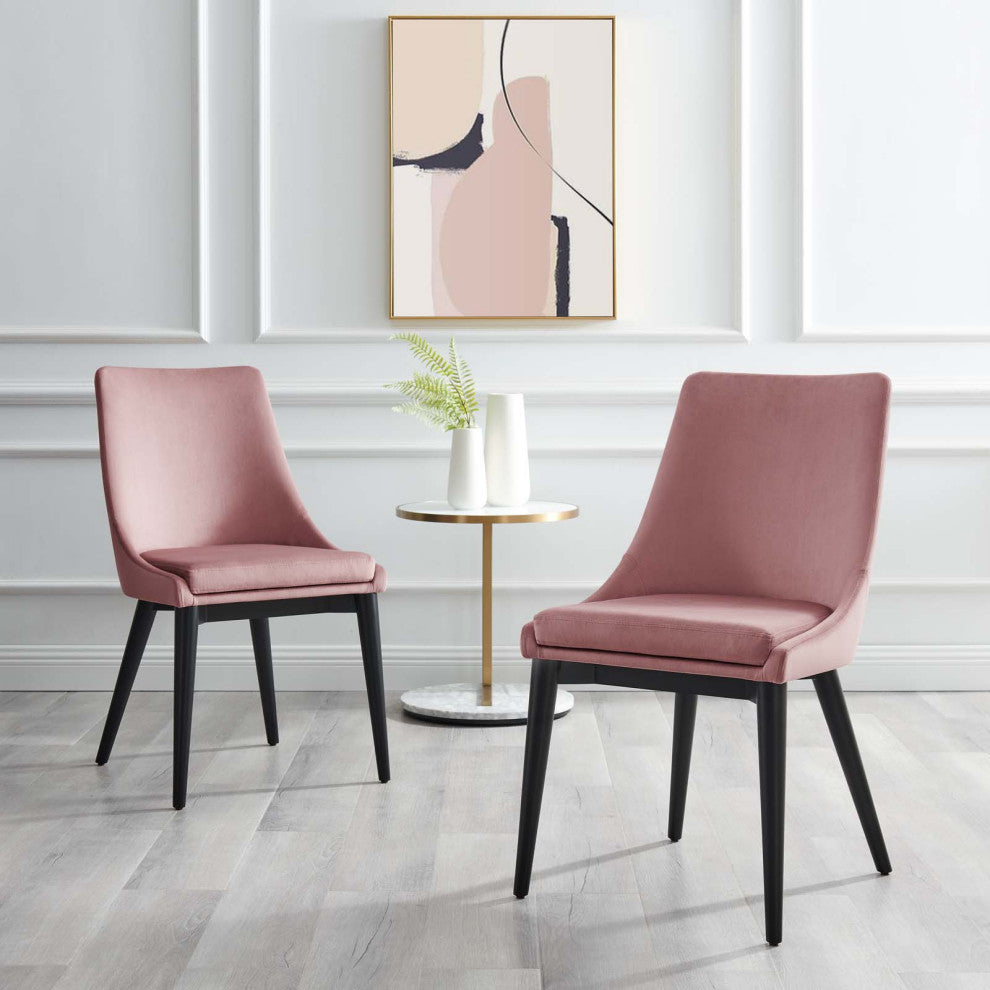 Side Dining Chair, Set of 2, Pink, Velvet, Modern, Cafe Bistro Hospitality