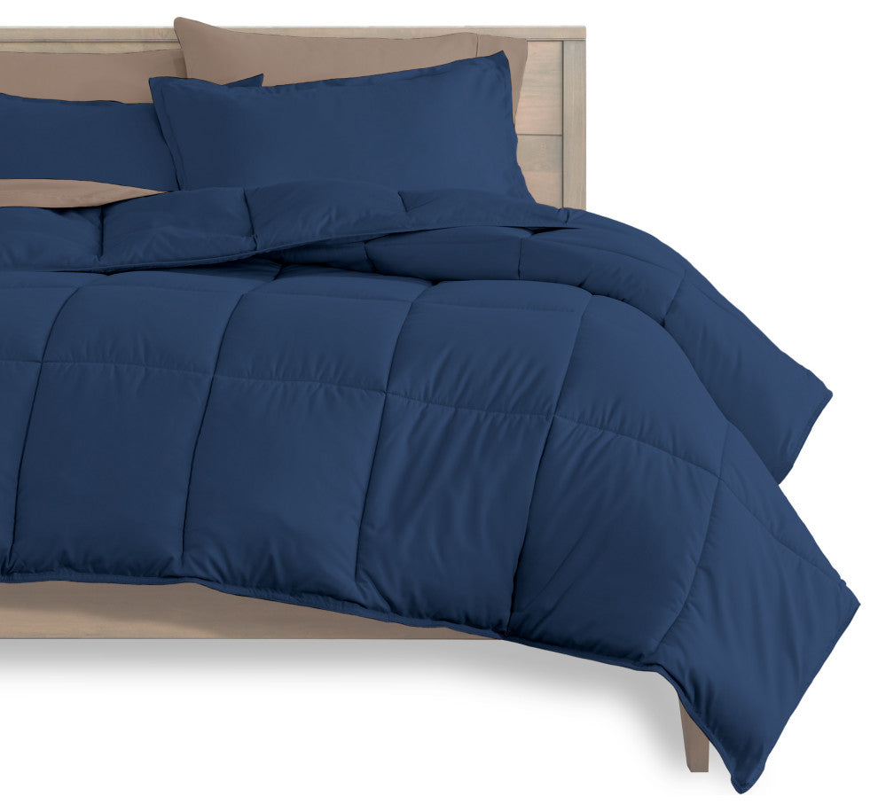 Bare Home 7-Piece Queen, King & Cal King Bed-in-a-Bag, Dark Blue, Taupe, Califor