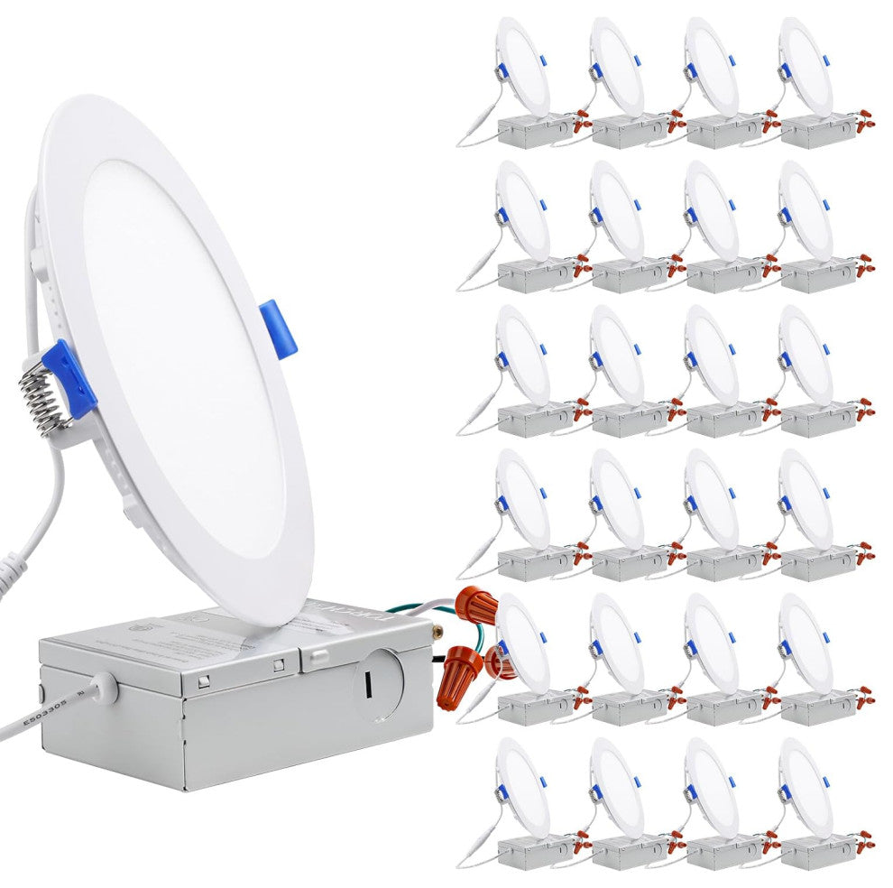 24 Pack 12W 6" LED Recessed Lighting With Junction Box, 2700K Soft White