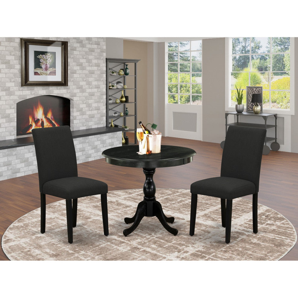 3 Pc Dinette Set S, 1 Wooden Table, 2 Black Chairs,Black