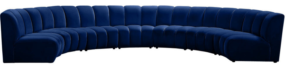 Infinity Channel Tufted Velvet Modular Chair, Navy, 7 Piece