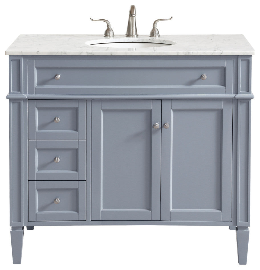 Home Living Vanity with Carrara White Marble Countertop, Gray, 40", Single Sink