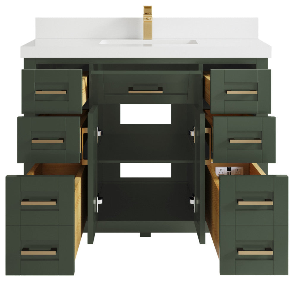 Cambridge 42 Single Sink Bath Vanity in Pewter Green 2" White Quartz