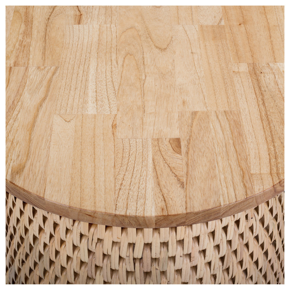 Kamari Rattan Coffee Table/ End Table With Wood Top, Natural, End Table