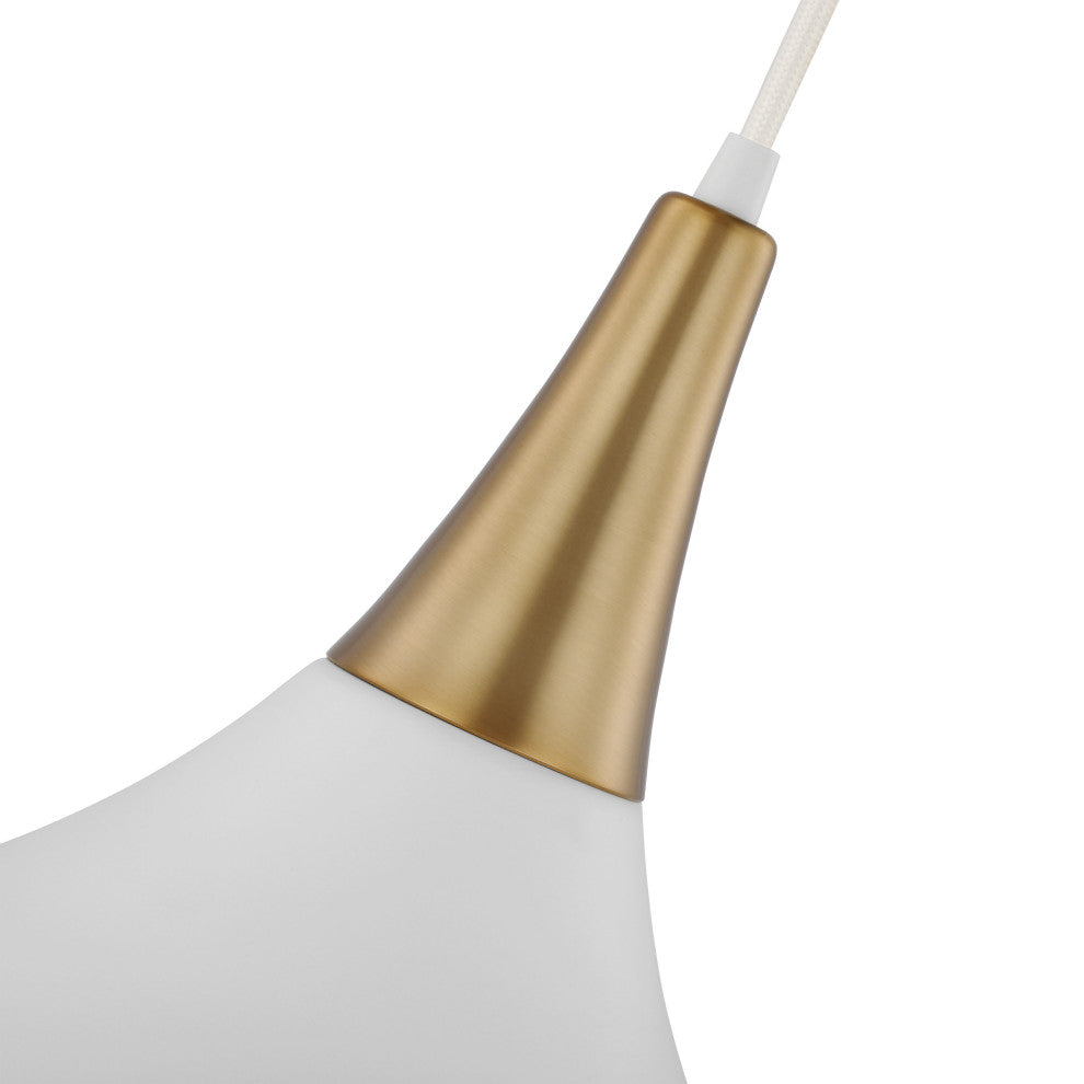 Phoenix 1-Light Small Pendant, Matte White With Burnished Brass