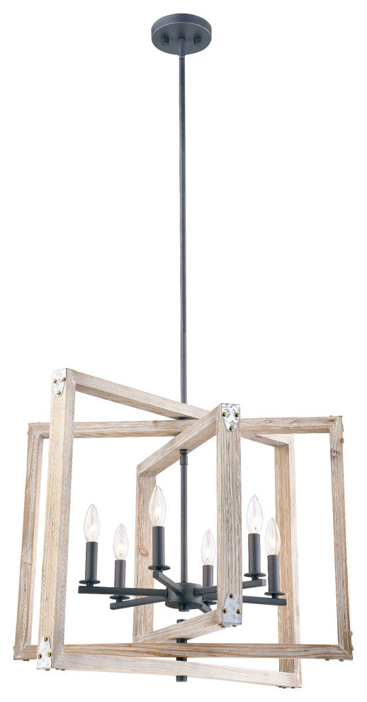 Rustic Wood In Oak Color 6-Light Pendant, No Bulbs