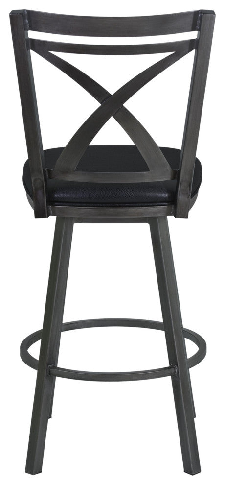 30" Metal and Leatherette Swivel Bar Height Stool, Gray