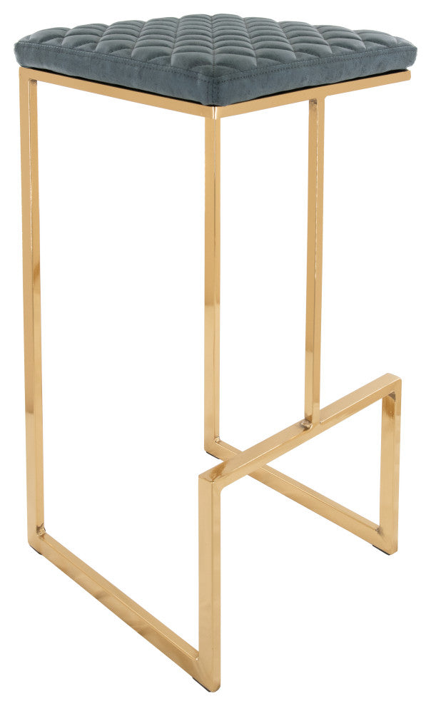 Quincy Leather Barstool Square Seats and Gold Metal Frame, Peacock Blue