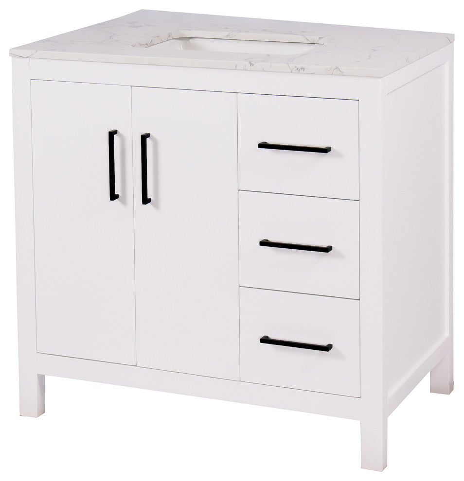 Copenhagen 36" Vanity, White, Engineered Marble