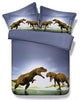3D Brown and Blue T Rex Brawl, 4-Piece Duvet Cover Set, Queen