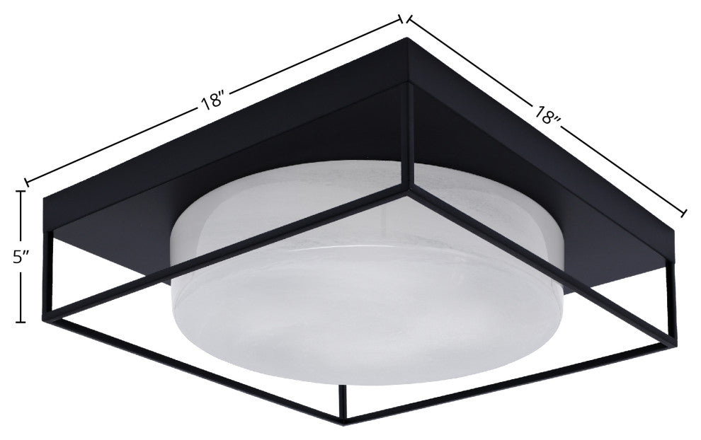 18" 4-Light Flush Mount Light, Matte Black, White Marble Glass